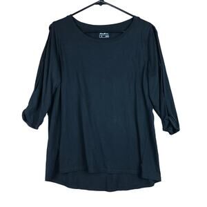 Eddie Bauer Womens Shirt Black Travex Half Slit Sleeve Active Stretch Large
